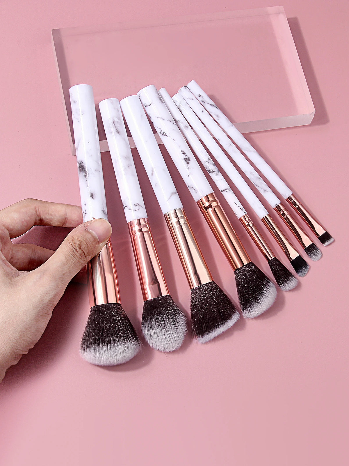 10Pcs Marble Makeup Brush Set with Sponge Puff – Full Kit Makeup Brush Set Nixie