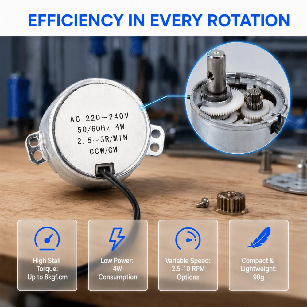 AC Synchronous Geared Motor 4W 220-240V CW/CCW 8-10RPM Synchronous Geared Motor Nixie