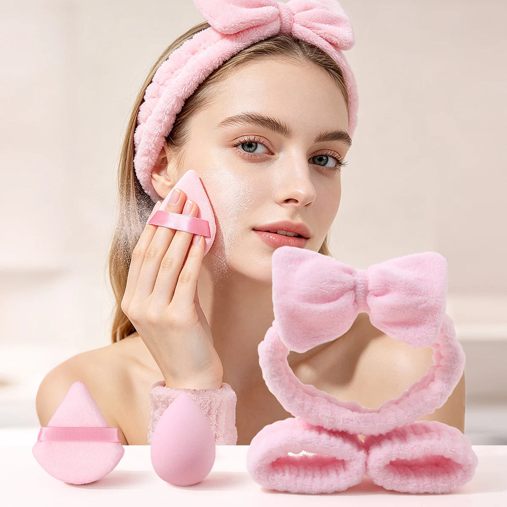 7-Piece Makeup Tool Set – Puffs, Spa Headband & Wristbands Makeup Tool Set Nixie