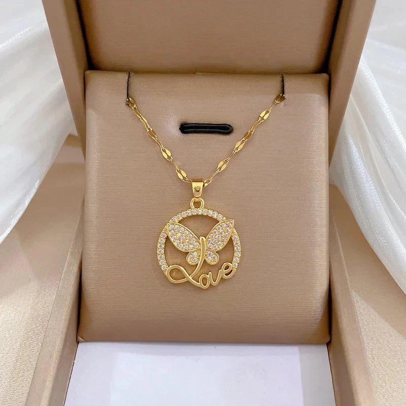 Gold Butterfly Pendant Necklace | Women's Collarbone Chain Pendant Necklace Nixie