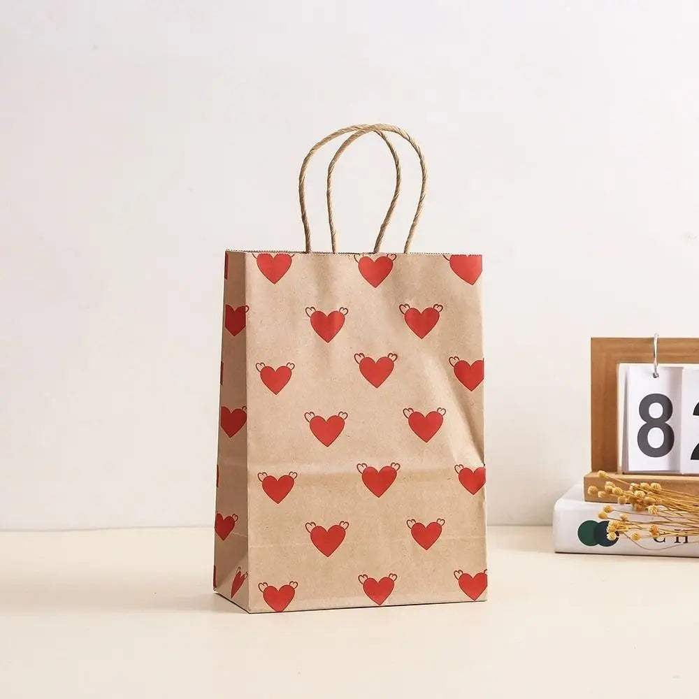 10Pcs Kraft Paper Gift Bags with Handles – Love Print Design