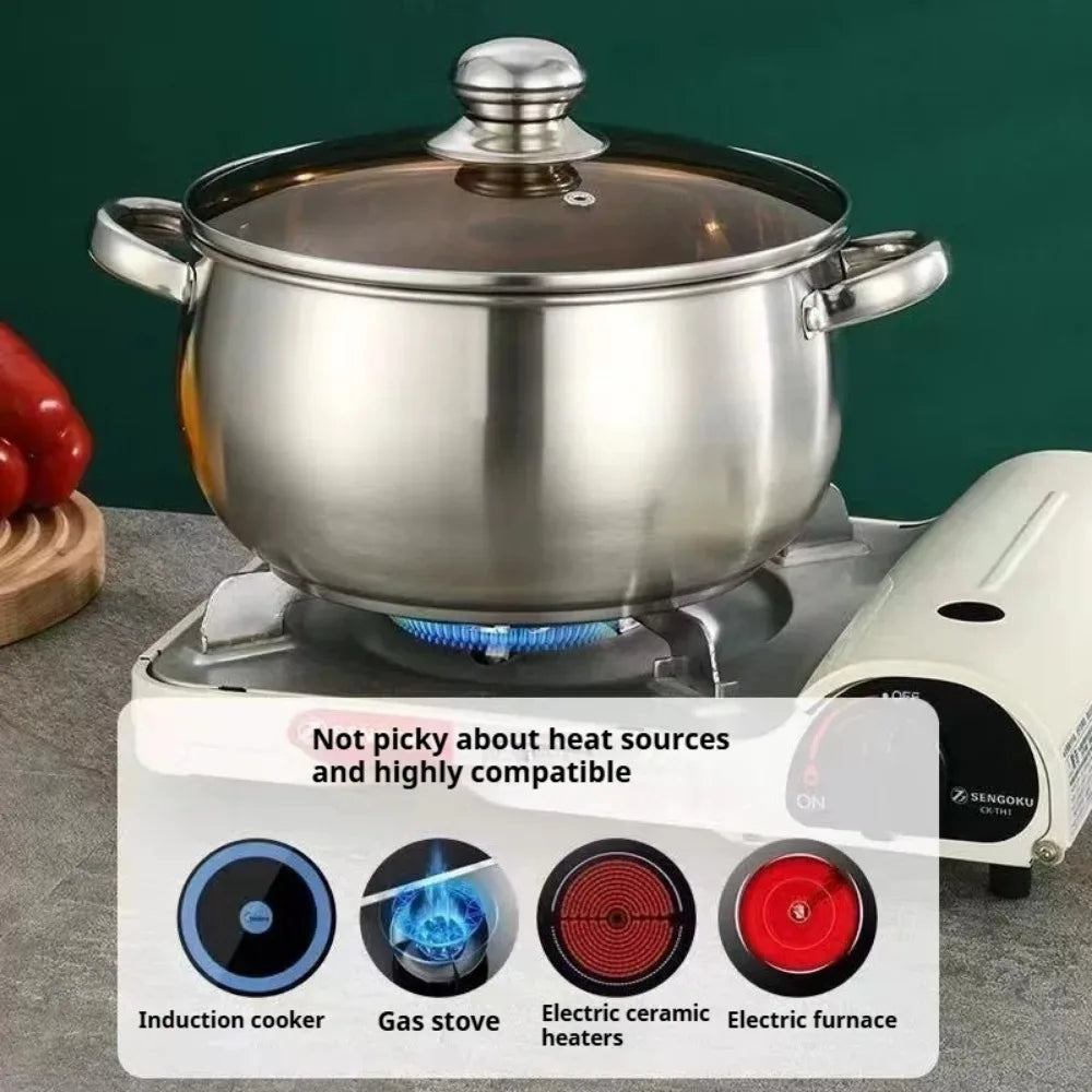 FEB.WIND 5L Stainless Steel Stock Pot with Glass Lid – Induction Safe Stock Pot Nixie