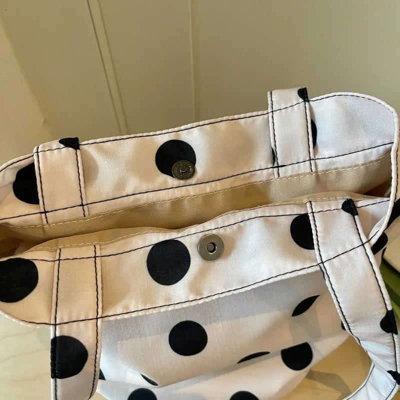 Korean Polka Dot Canvas Bucket Bag – Crossbody & Shoulder Canvas Bucket Bag Nixie