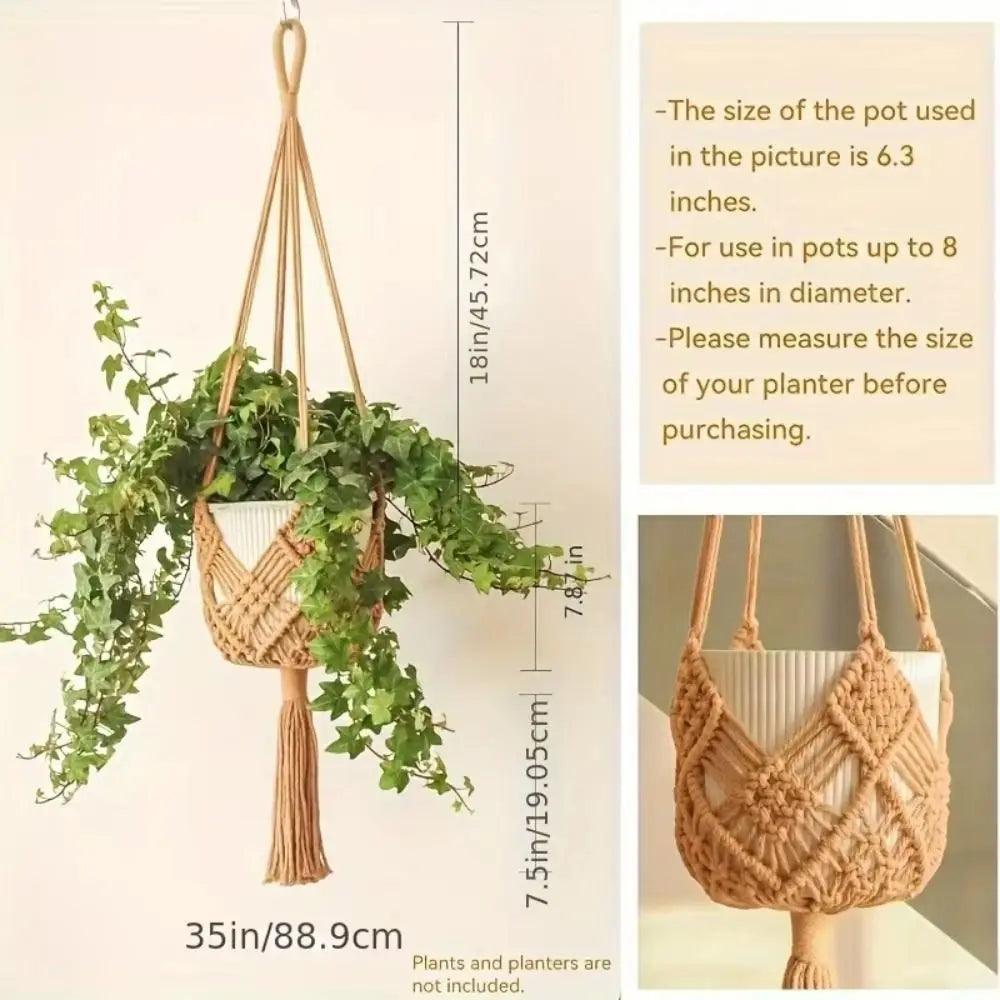 Boho Macrame Plant Hanger Cotton Rope Woven Hanging Basket Macrame Plant Hanger Nixie