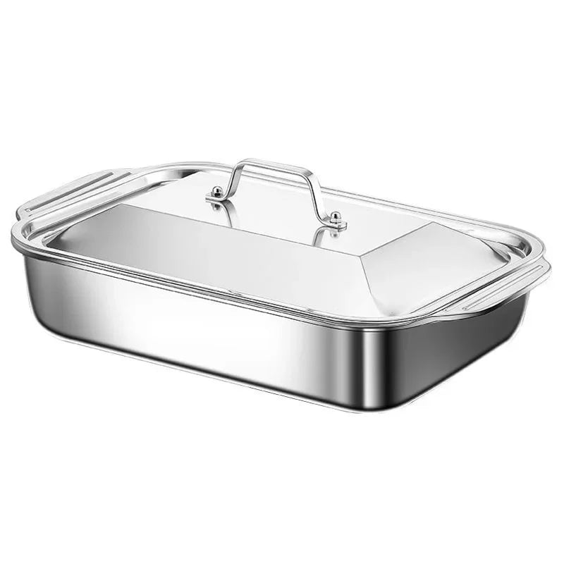 Stainless Steel Deep BBQ Baking Pan with Lid | Camping & Home BBQ Baking Pan Nixie 1PCS