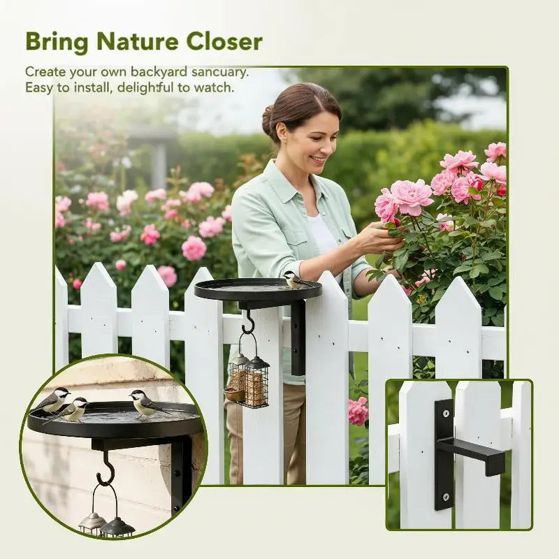 Wall Mounted Iron Bird Bath & Feeder with Hook – All Season Bird Bath Feeder Nixie
