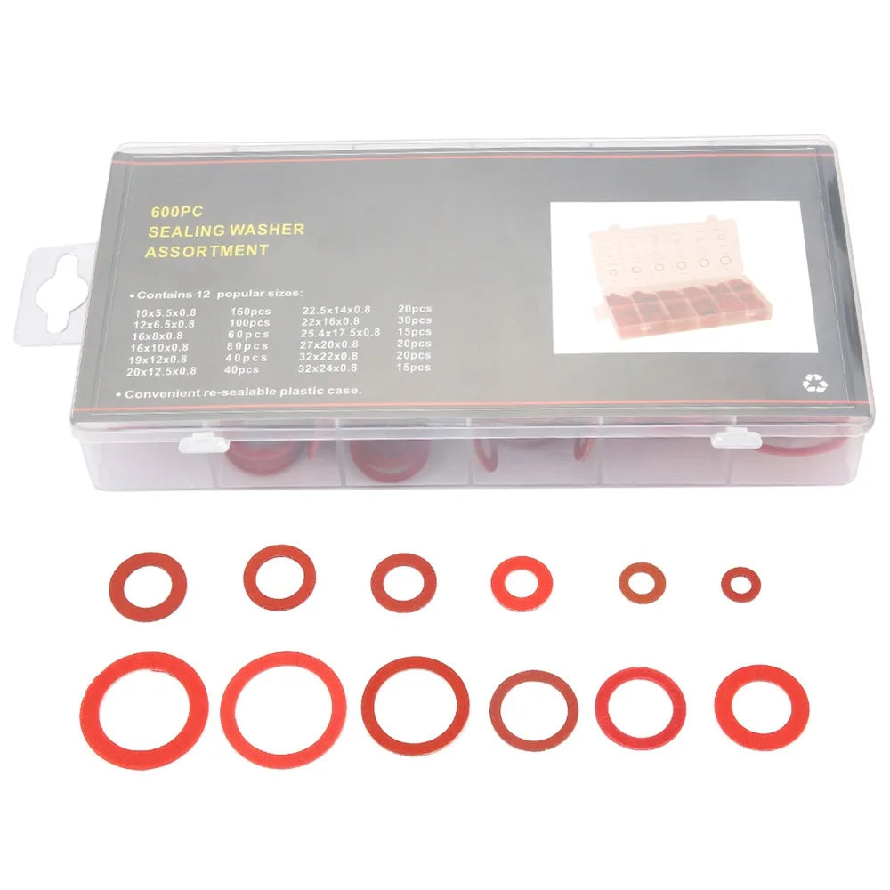 600 PCS Fiber Flat Washers Kit – 12 Sizes, Red Steel Paper Flat Washer Kit Nixie