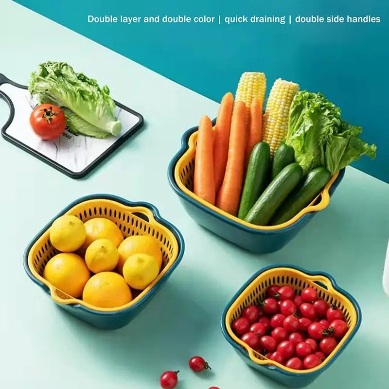 6-Pack Double-Layer Plastic Drain Basket Set – Kitchen Storage