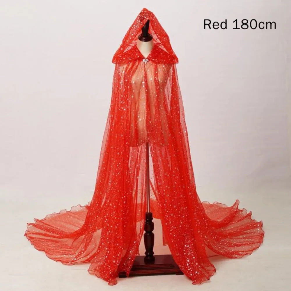 Glitter Halloween Hooded Cloak – Lace-Up Cosplay Cape Halloween Costume Cape Nixie Red 180cm