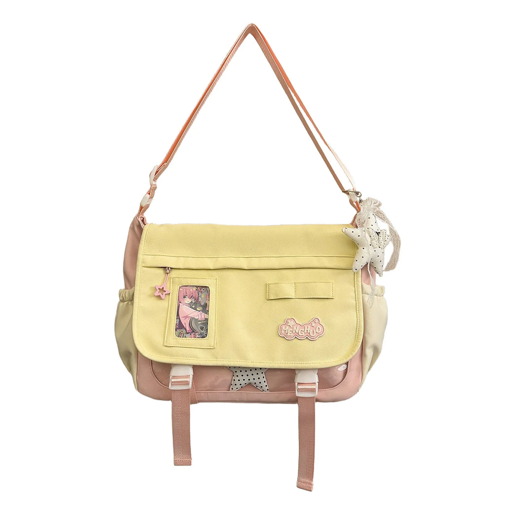 Girls Korean Style Crossbody Bag – Large Capacity School Bag Crossbody Shoulder Bag Nixie BB-1362Pink (No Char
