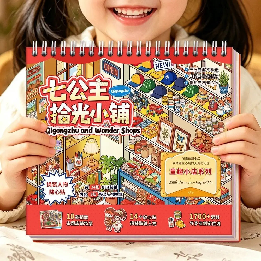 Miniature Scene PET Sticker Book – 10 Die-Cut Shop Scenes Craft Sticker Book Nixie