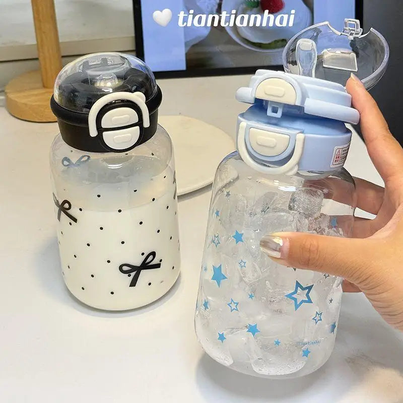 600ml Cute Bowknot Star Tumbler with Straw Lid | Portable Cup Plastic Tumbler Nixie