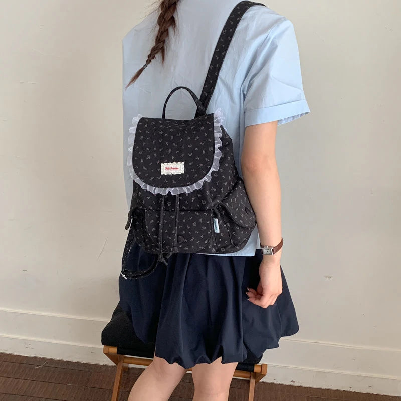 Korean Floral Canvas Backpack – Large Capacity Women's Bag Women's Canvas Backpack Nixie