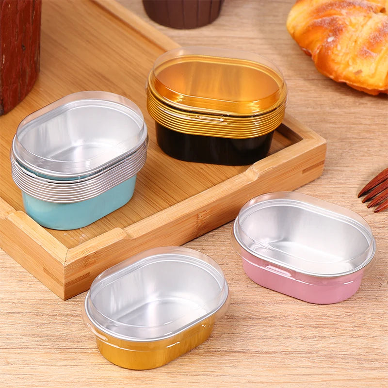 10Pcs Aluminum Foil Baking Cups with Lids – 68ml Dessert Molds Foil Baking Cups Nixie