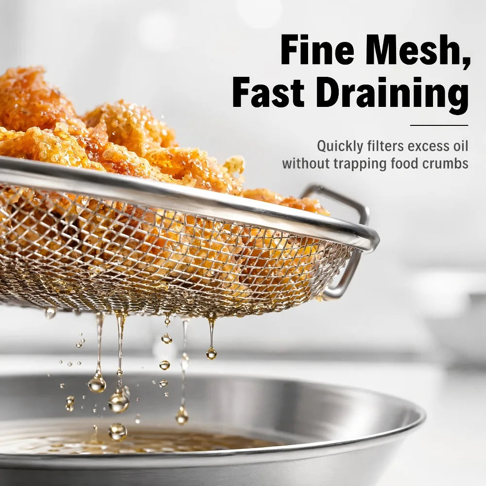 2-Pc Stainless Steel Frying Draining Basket & Tray Set Draining Basket Set Nixie