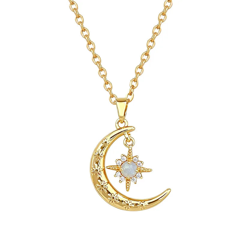 Star Moon Pendant Necklace | Gold Stainless Steel Choker Women Pendant Necklace Nixie