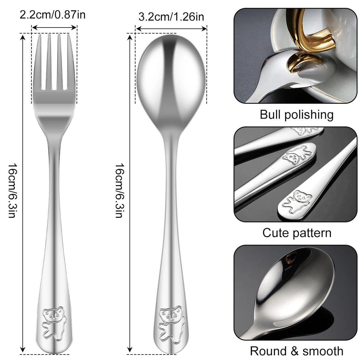10-Piece Kids Stainless Steel Fork & Spoon Set – Cartoon Bear Kids Flatware Set Nixie
