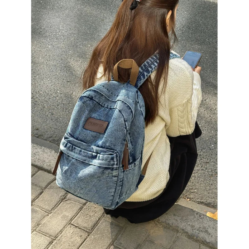Vintage Denim Canvas Backpack – Unisex School & Travel Bag Denim Canvas Backpack Nixie