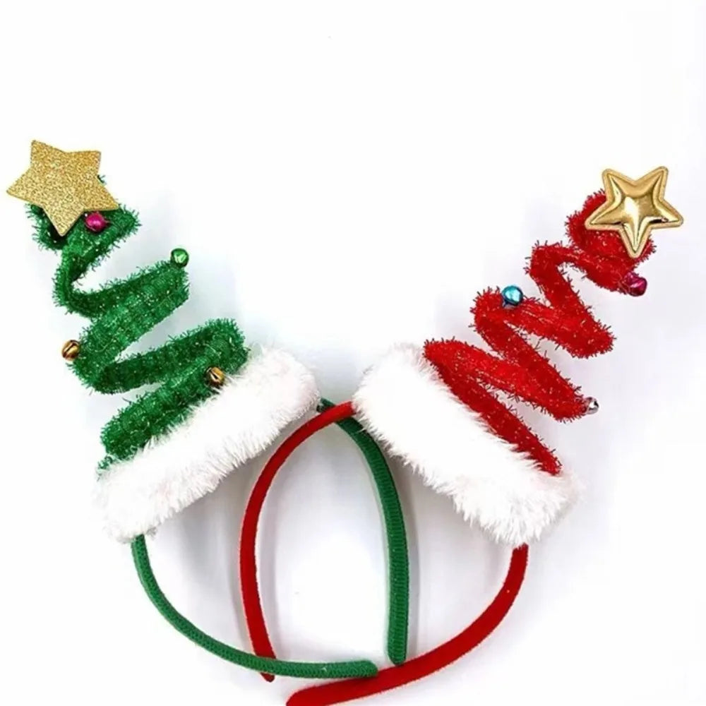 Fluffy Christmas Headband Bells Santa Hat Hair Hoop Kids Adults Holiday Hair Accessory Nixie