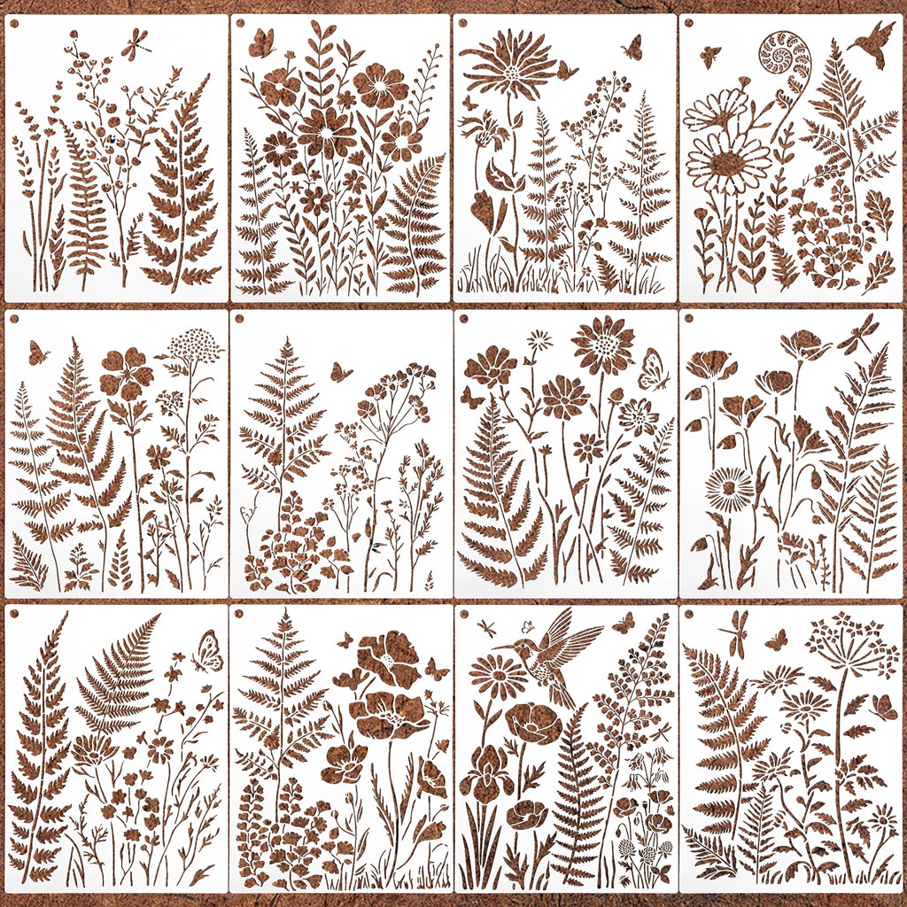 12pc Reusable Wildflower Stencils – DIY Floral Painting Templates Painting Stencil Set Nixie