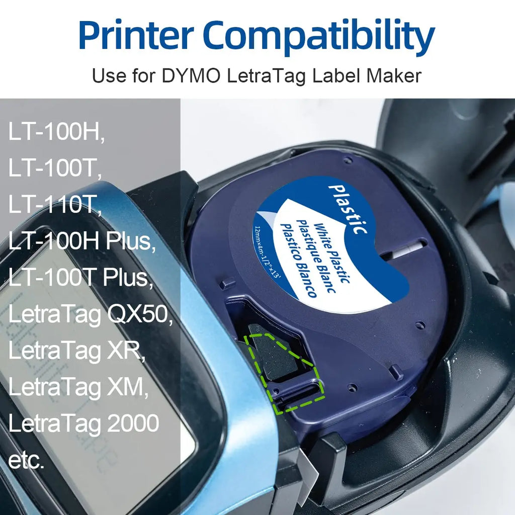 5-Pack 12mm White Label Tape Refills for Dymo LetraTag LT-100H