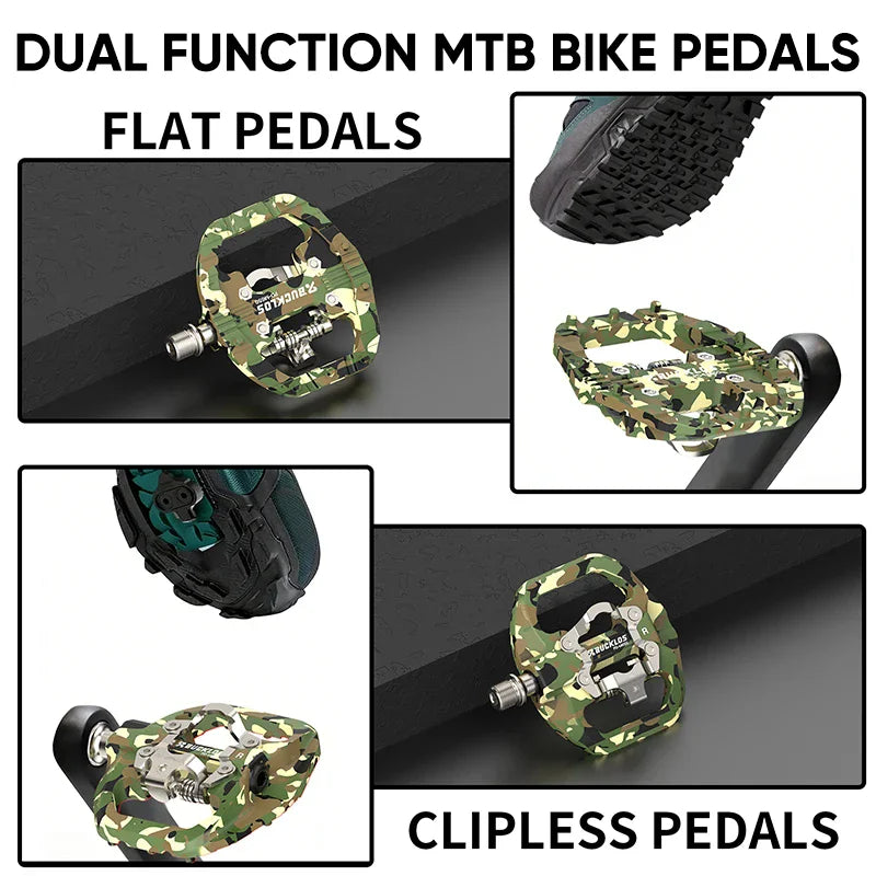 BUCKLOS Dual-Function Flat Clipless Pedals MTB & Road SPD Clipless Bike Pedals Nixie