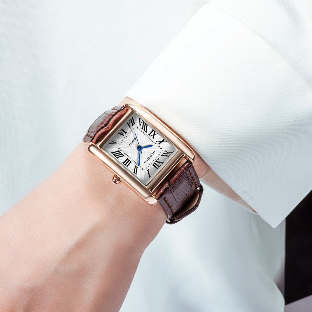 REBIRTH Retro Square Roman Numeral Quartz Wristwatch Quartz Wristwatch Nixie