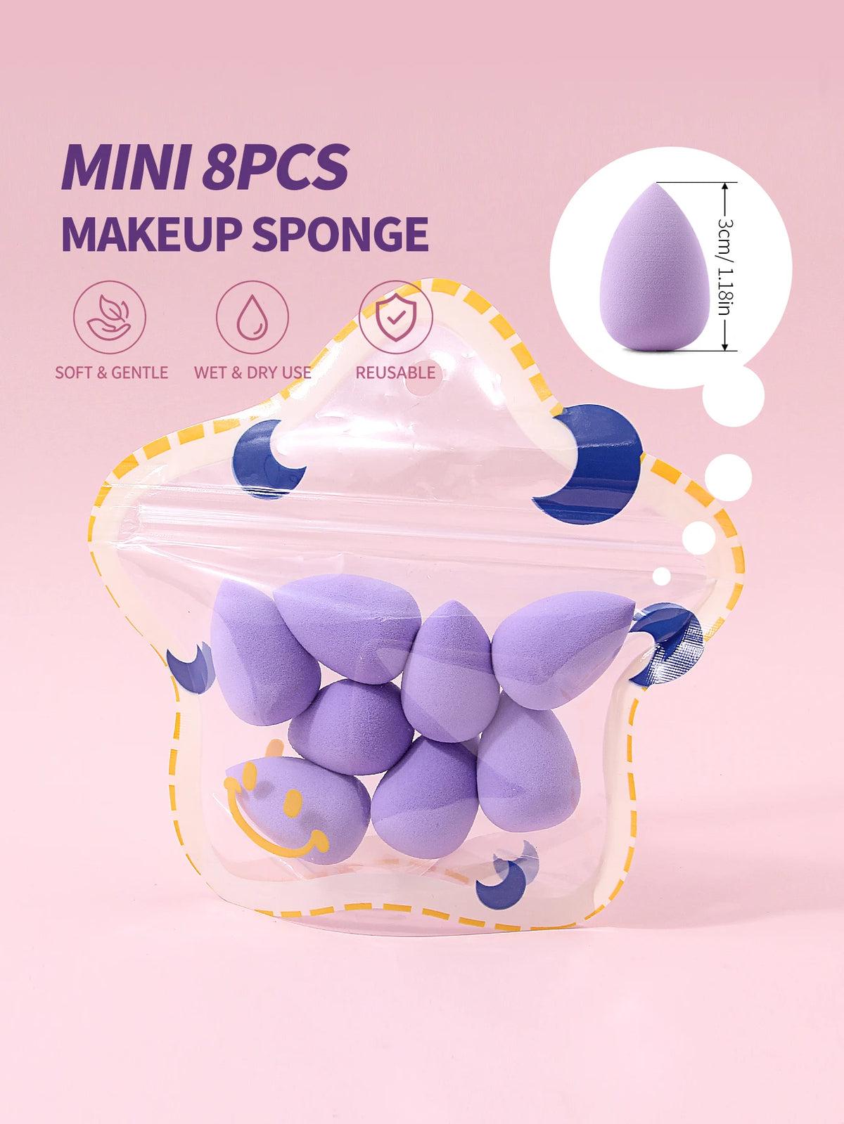8-Piece Mini Makeup Sponge Set – Blush, Contour & Foundation Makeup Sponge Set Nixie PURPLE