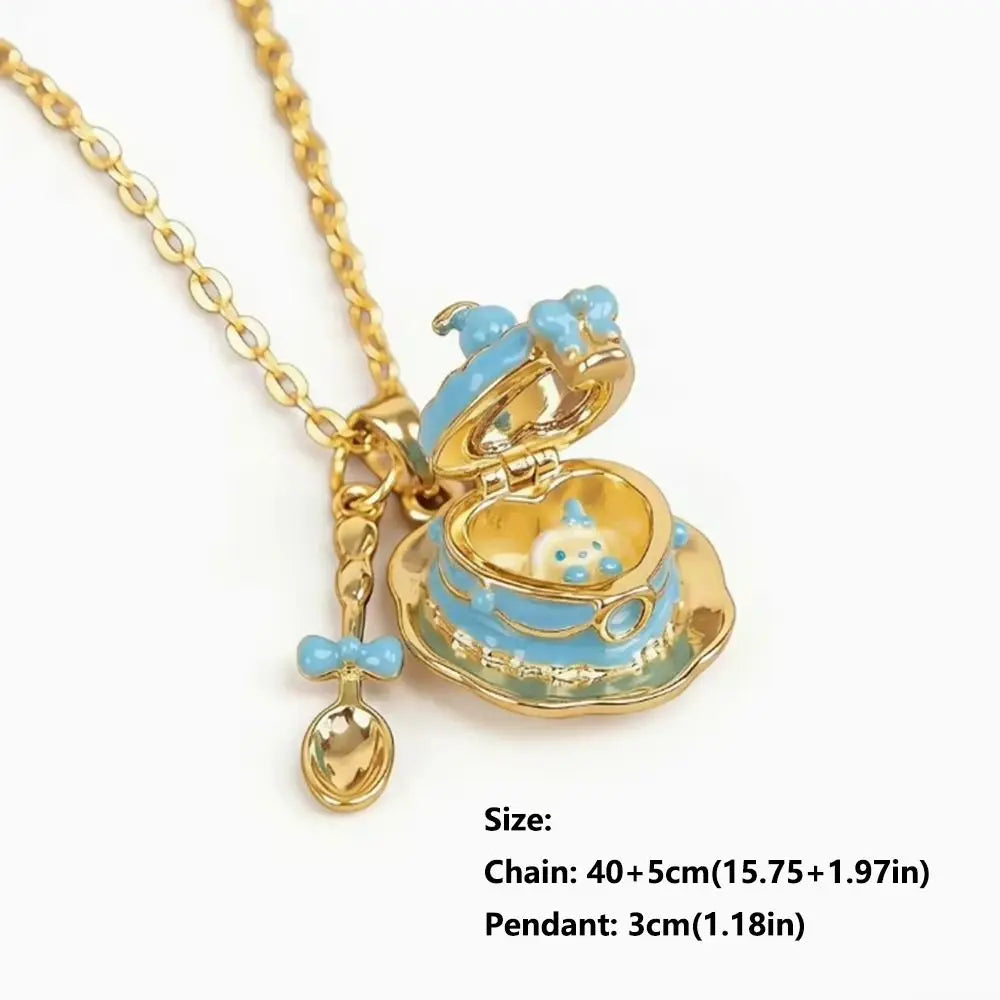 Cartoon Cup Teaspoon Pendant Necklace – Enamel Copper Chain Pendant Necklace Nixie