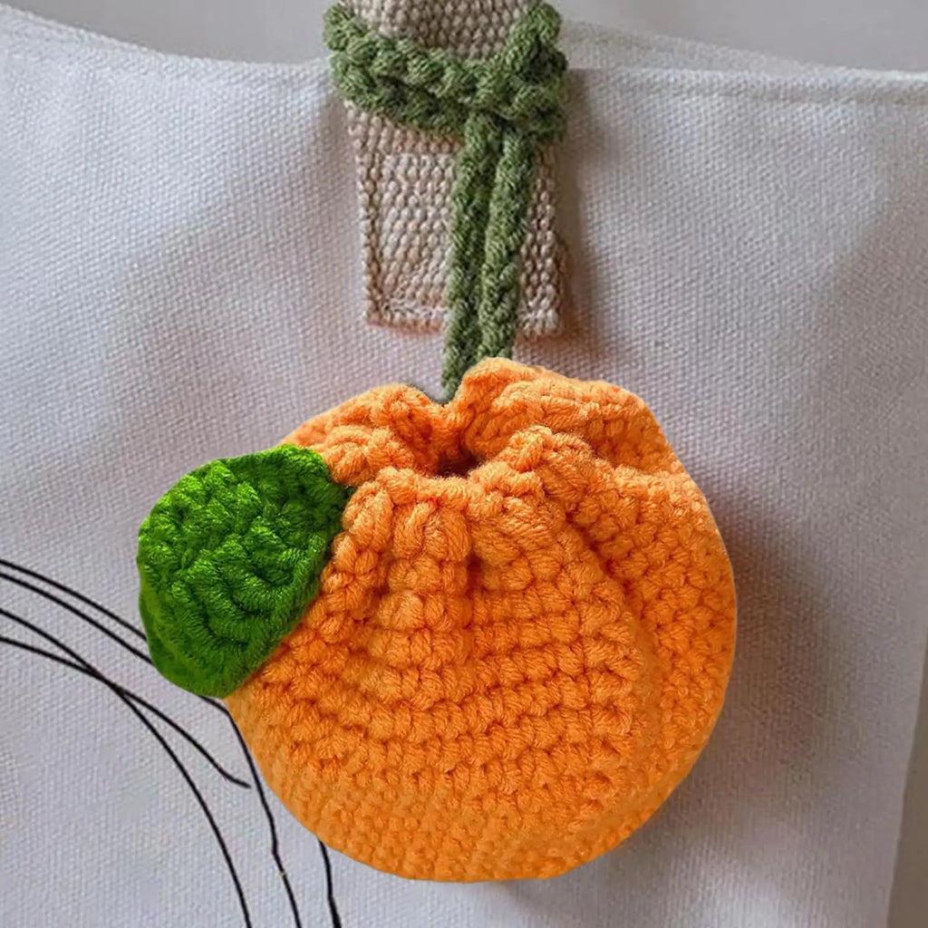 Cute Orange Fruit Coin Purse – Hand Knitted Yarn Mini Bag Novelty Coin Purse Nixie