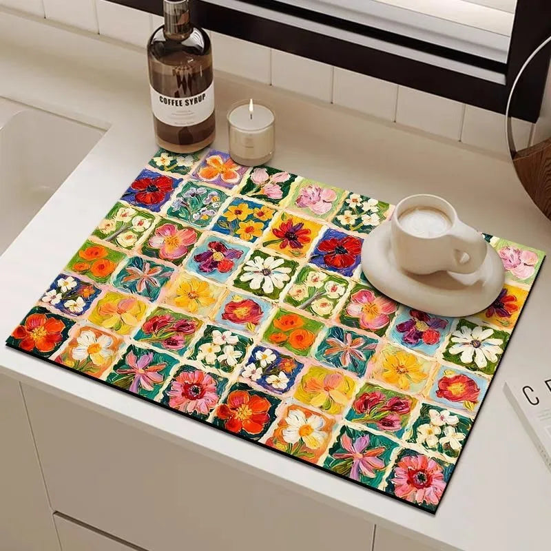Diatomite Drainage Mat Non-Slip Retro Floral 30x40cm Diatomite Drainage Mat Nixie A148 M