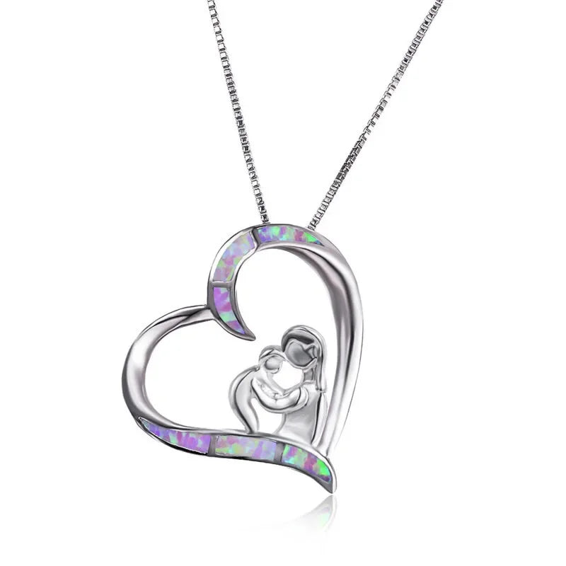 Baby Heart Pendant Necklace – Purple Simulated Opal Mood Tracker Pendant Necklace Nixie