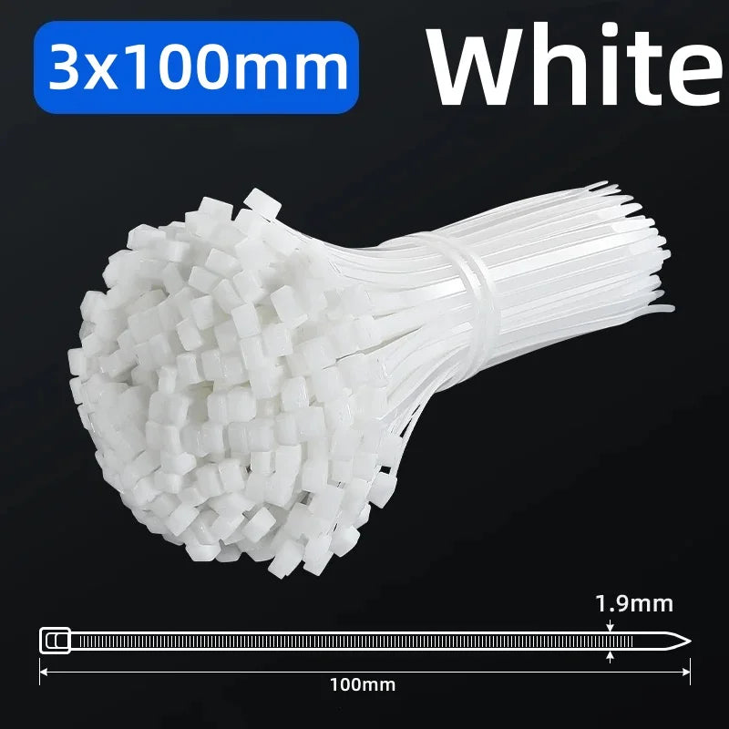 White Nylon Zip Ties 4x150mm 100pcs – Self-Locking Cable Ties Nylon Cable Ties Nixie White 100PCS 3X100MM