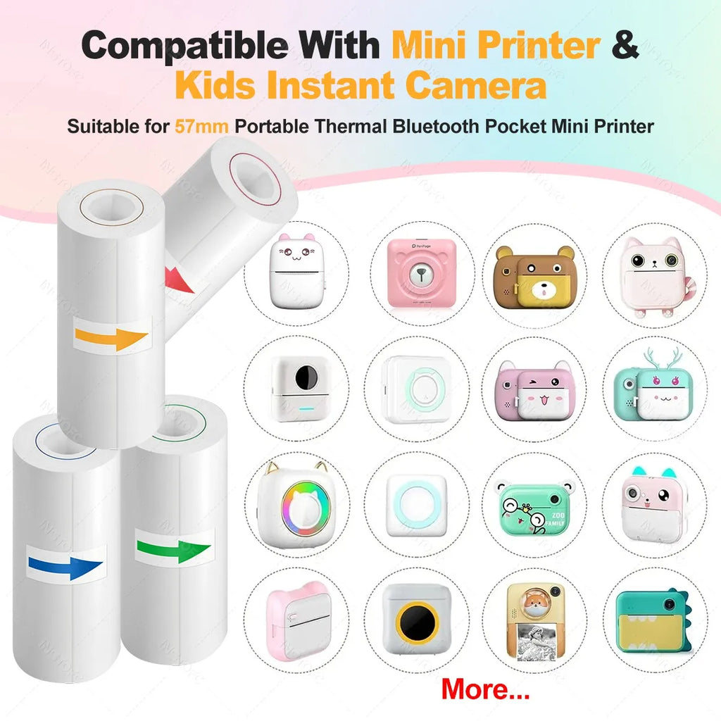 57mm HD Color Thermal Paper Rolls for Mini Pocket Printer 6/8 Pack Thermal Printer Paper Nixie