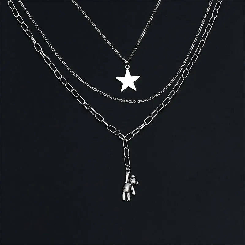 Vintage Hip Hop Rabbit Pentagram Multi-Layer Pendant Necklace Pendant Necklace Nixie
