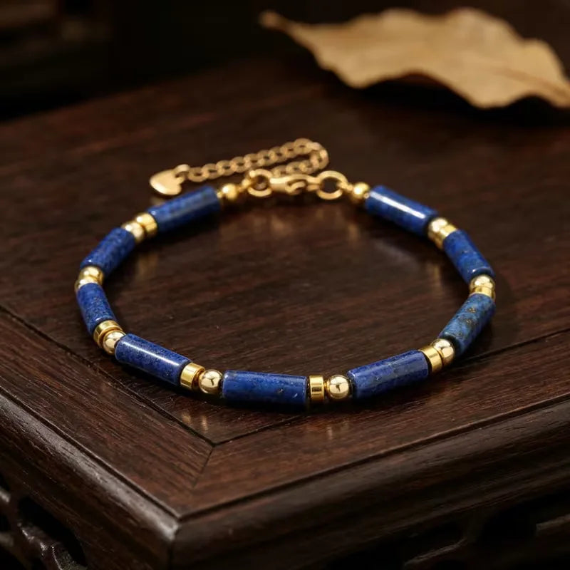 Natural Turquoise & Lapis Lazuli Square Tube Bracelet | Stackable