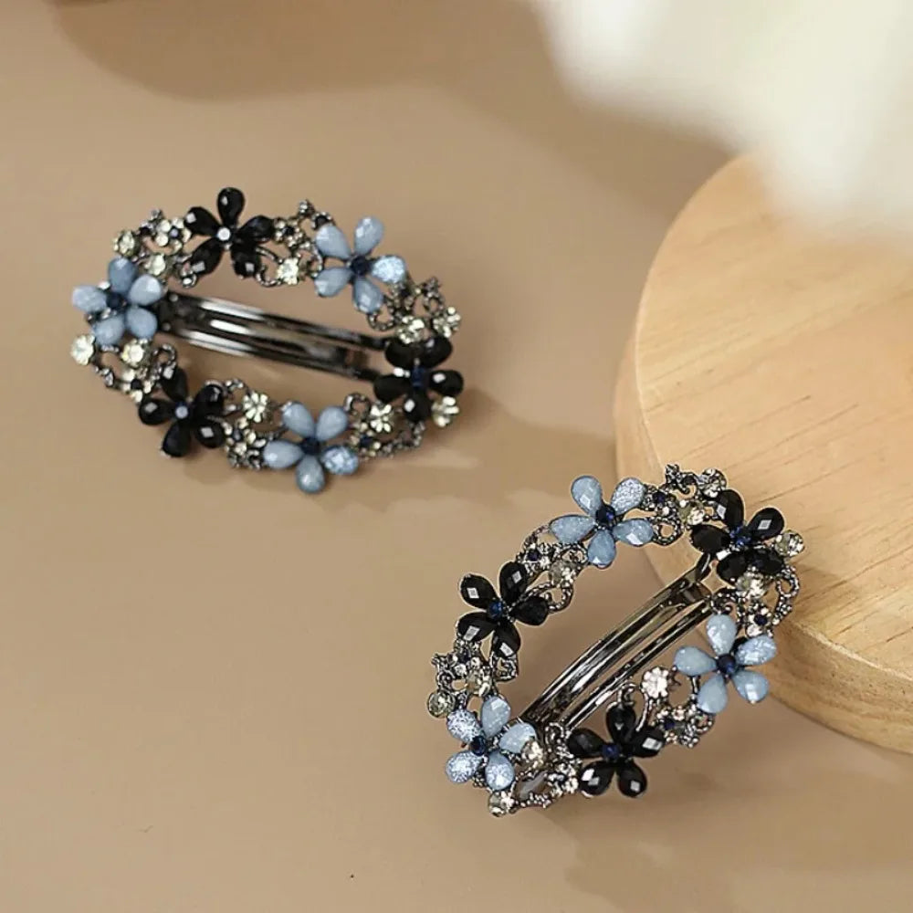 Korean Oval Floral Crystal Hairpin – Zircon Spring Barrette Crystal Hair Barrette Nixie