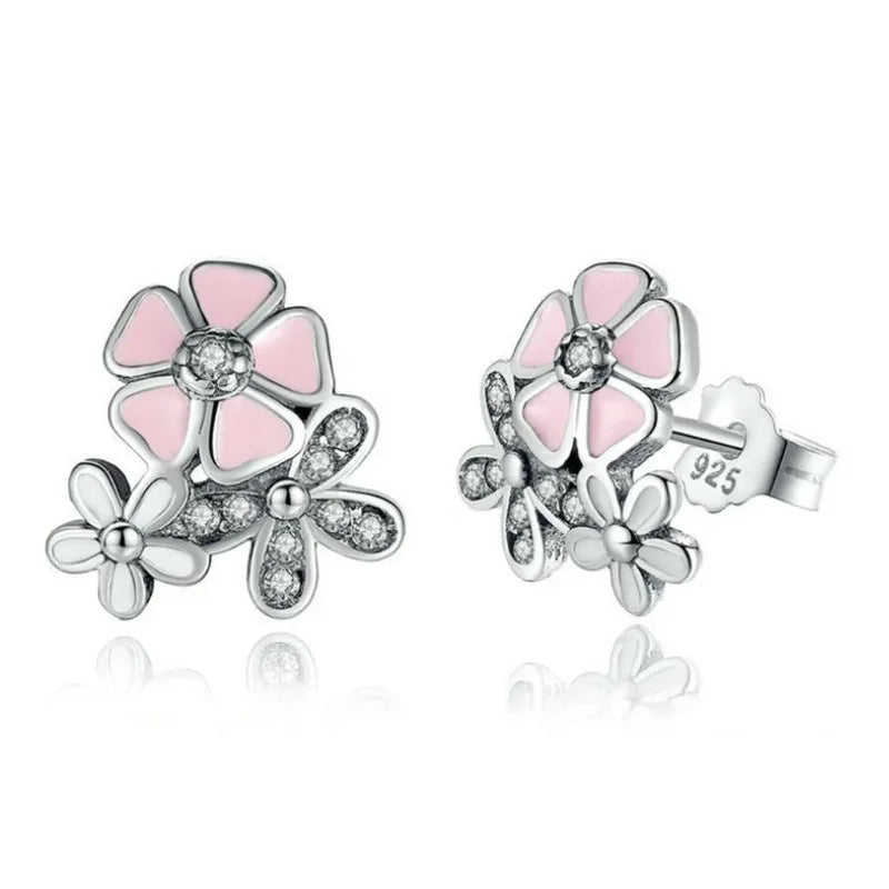 Silver Floral Daisy Zircon Stud Earrings – Pink & Peach Stud Earrings Nixie MULTI
