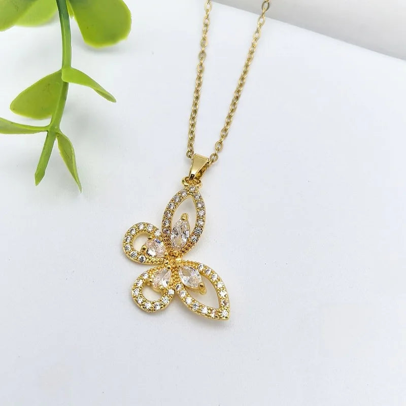 Butterfly Pendant Necklace Women | Stainless Steel Clavicle Chain Pendant Necklace Nixie XL1200-149