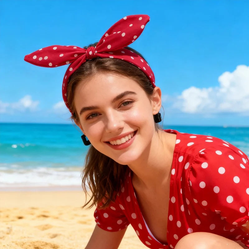 Girls' Wide Bow Headband – Polka Dot Korean Style Hair Band