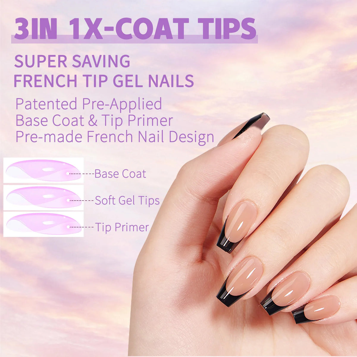 150Pcs French Press On Nails – Coffin & Almond Reusable Tips Press-On Nail Tips Nixie