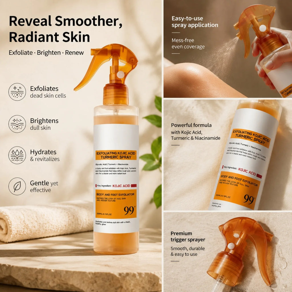 Kojic Acid Turmeric Exfoliating Body & Foot Spray 200ml Exfoliating Body Spray Nixie