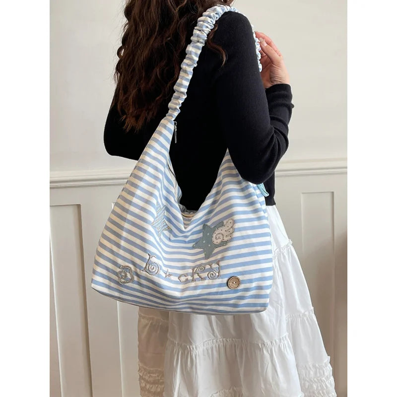 Women's Two-Tone Striped Tote Bag – Shoulder & Crossbody