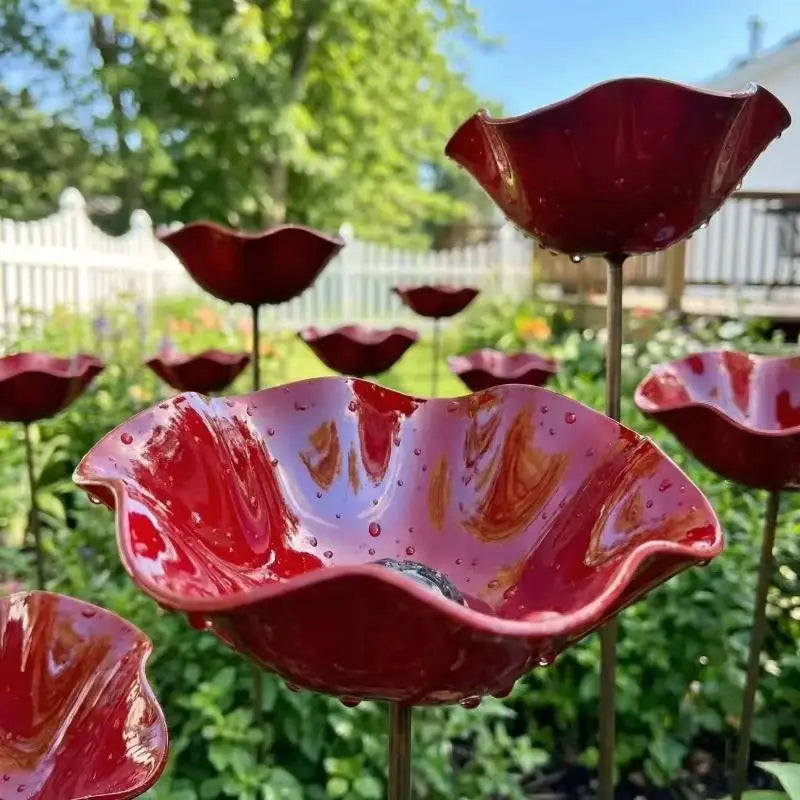 Handmade Metal Flower Garden Stake Bird Bath & Waterer Garden Stake Decor Nixie
