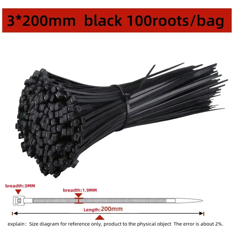 Reusable Nylon Cable Ties – Self-Locking Wire Straps 100/1000Pcs Reusable Cable Ties Nixie 3X200mm Black 500PCS
