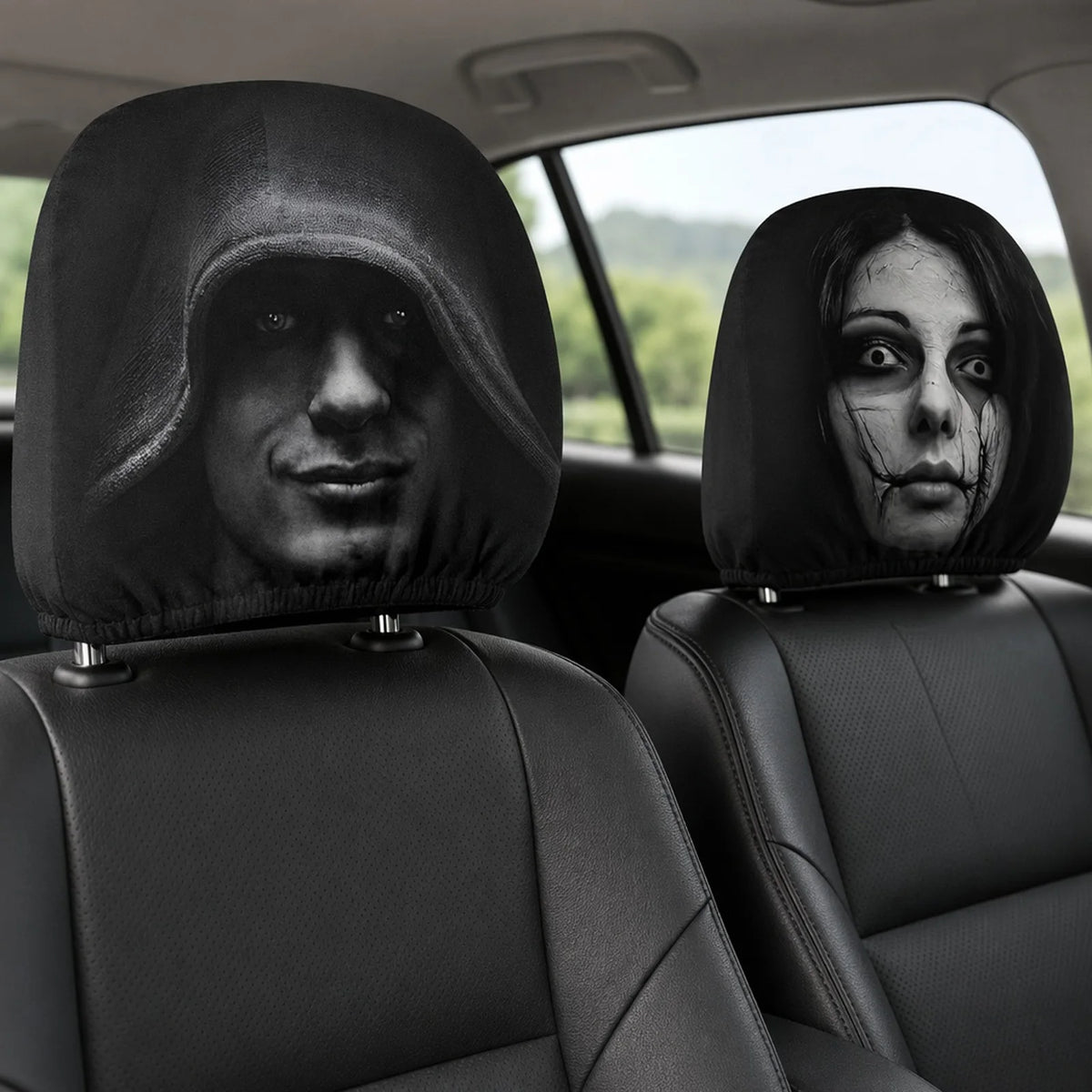 4-Pack Ghost Face Car Headrest Covers – Halloween Car Décor Car Headrest Covers Nixie