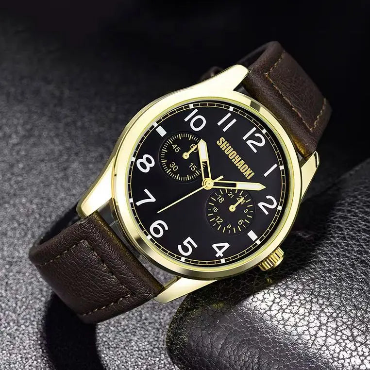 REBIRTH Retro Men's Quartz Watch – Black Leather Strap Large Dial Men's Quartz Watch Nixie