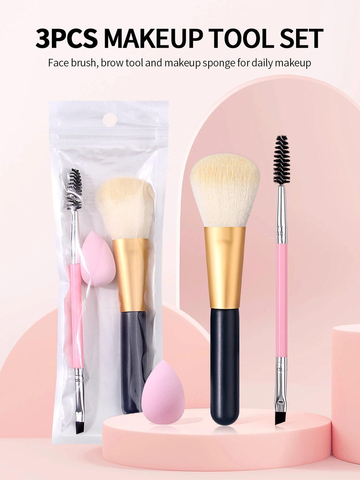 3-Piece Makeup Brush Set – Blush, Lash & Eyebrow Brushes Makeup Brush Set Nixie 3pcs
