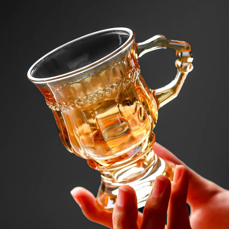 Retro European Glass Coffee Cup with Handle | Elegant Teacup Glass Coffee Cup Nixie