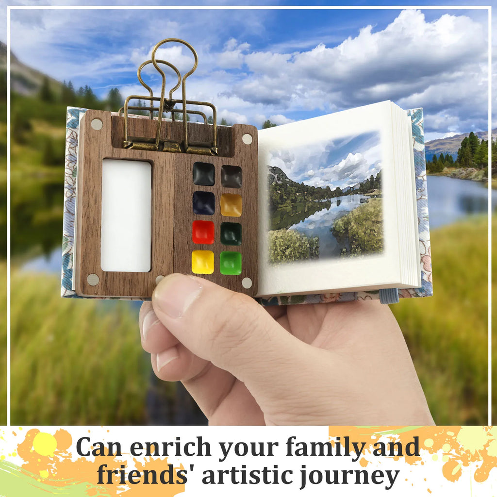 Mini Travel Watercolor Palette Set – 8 Grid Wood Paint Kit